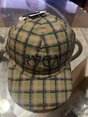 RVCA Olive & Pink Plaid Baseball Cap with Embroidered Tag